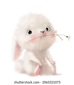 cute cartoon white hare portrait