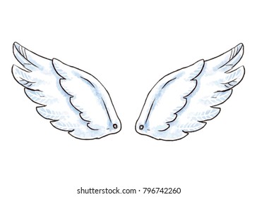 Cute Cartoon Wings. Illustration With White Angel Or Bird Wing Icon Isolated