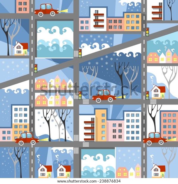 Cute cartoon winter city
map