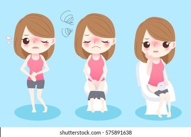 Cute Cartoon Woman Feel Uncomfortable With Constipation