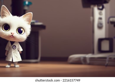 Cute Cat In The Costume Of A Doctor. The Concept Of Medical Care. Veterinary Clinic.