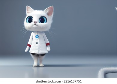 Cute Cat In The Costume Of A Doctor. The Concept Of Medical Care. Veterinary Clinic.