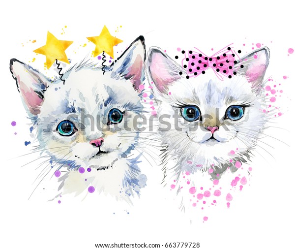 可愛い猫 子猫の水彩イラスト のイラスト素材