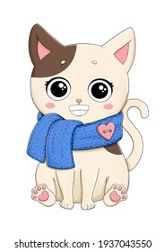 Cute cat in knitted scarf