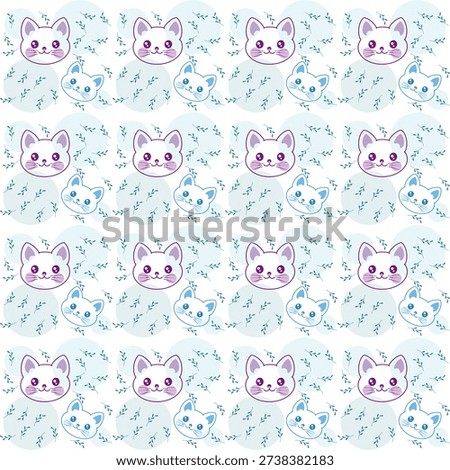 Cute Cat and Leaves Seamless Pattern in Blue and Pink, Kawaii Kitty Floral Background for Kids Textile and Nursery Design

pastel 
, blue pink, playful, adorable animal, pet illustration, seamless, repeat, textile design, fabric print, wrapping paper, scrapbook paper, stationery design, kids fabric, children wallpaper, decorative, botanical leaves, floral leaves, modern cute, hand drawn style, flat vector, simple illustration, surface design, repeating tile, soft colors, cheerful, fun pattern, baby shower, toddler theme, gift wrap
