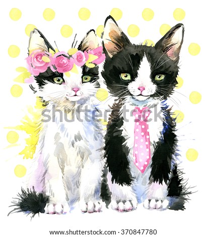 cute cat watercolor illustration. 