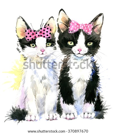cute cat watercolor illustration for fashion print, poster for textiles, fashion design