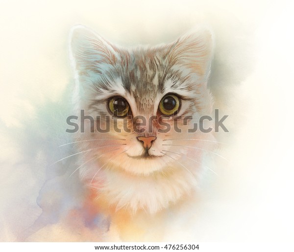 Illustration De Stock De Joli Chat Portrait A L Aquarelle D Un