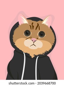 Cute Cat Wearing A Hoodie