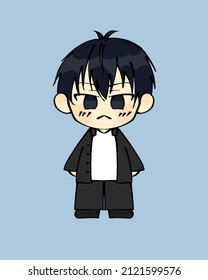 Cute Chibi Boy Anime Character Wearing High School Uniform