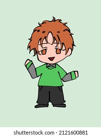 Cute Chibi Boy Anime Character Wearing Neon Clothes
