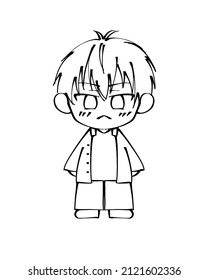 Cute Chibi Boy Anime Character Wearing High School Uniform Just Line Art