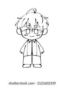 Cute Chibi Boy Anime Character Wearing High School Uniform Just Line Art