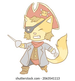 Cute Chibi Cat Wearing Pirate Costume