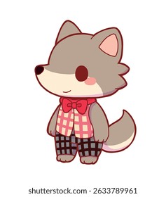 Cute Chibi Wolf with a Bow Tie – Standing Biped Wolf Character
