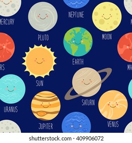 Cute Smiling Cartoon Characters Planets Solar Stock Illustration ...