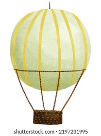 Cute Childish Watercolor Illustration, Hand Painted Art With Transport, Hot Air Ballon