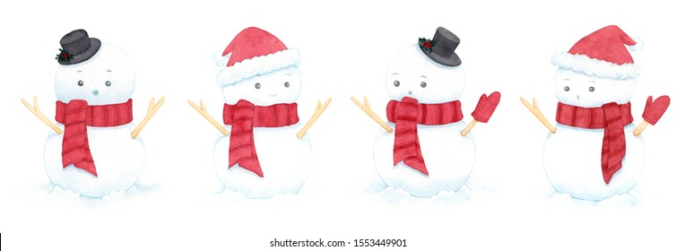 Cute Christmas Snowmen Wearing Hat Scarf Stock Illustration 1553449901 ...