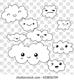 Cute Cloud Coloring Book Page Funny Stock Illustration 433836709 ...