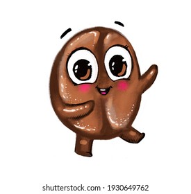 Cute Coffee Bean Smile. Characters Coffee 