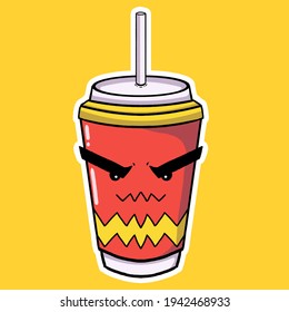 A Cute Cola Bottle Character Illustration. With An Angry Face Illustration. Kids Restaurant Menu