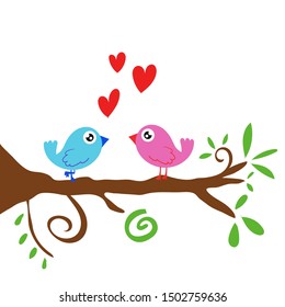 Cute Colorful Bird Figures On Tree Stock Illustration 1502759636