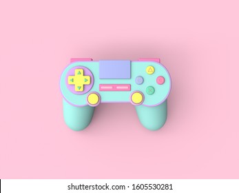 Cute Colorful Joystick Gamepad, Game Console On Pink Background. Computer Gaming. 3d Render Illustration.
