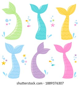 Cute Colorful Mermaid Tails Sea Animals Stock Illustration 1889376307 ...