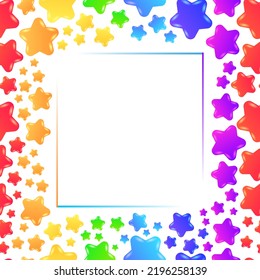 Cute Colorful Stars Border Or Frame On White Background Illustration