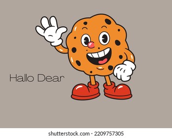 Cute Cookie Cartoon Mascot Character Waving Hand Happily.