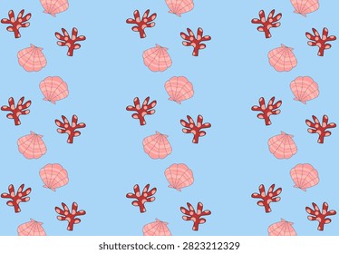 Cute Coral and Seashell Seamless Pattern on Pastel Blue Background
coral, seashell, marine, ocean, nautical, aquatic, coastal, beach, summer, tropical, underwater, reef, shell, pink, blue, pastel, cute, playful, whimsical, handdrawn, illustration, decorative, seamless, pattern, wallpaper, backdrop, texture, seaside, shoreline, vacation, surf, oceanic, nature, marineLife, stationery, textile, surface, design