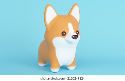 Cute corgi dog on a blue background. 3d rendering