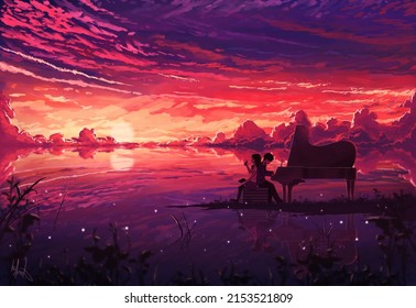 Cute Couple Singing In Nature Fantasy Digital Art Wallpaper