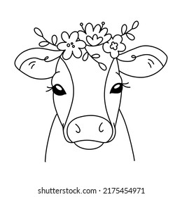 Cute Cow Bouquet Flowers Outline Clipart Stock Illustration 2175454971 ...