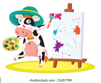 色の違う絵の具で汚れを作るかわいい牛 のイラスト素材