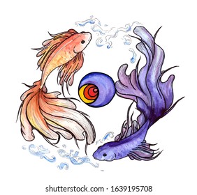 Cute Coy Fish In Balance Illustration