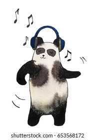 Cute dancing panda, hand drawn watercolor illustration