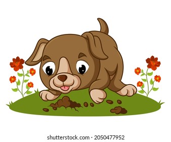 The Cute Dog Is Digging The Hole Of Illustration