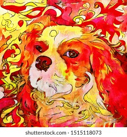 Cute Dog Face. Modern Abstraction In Picasso Style. The Painting Is Done In Oil On Canvas With Elements Of Pastel Painting.