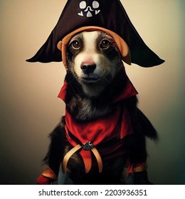 Cute Dog In A Pirate Costume For Halloween 