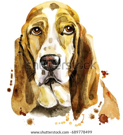 Cute Dog. Dog T-shirt graphics. watercolor basset hound