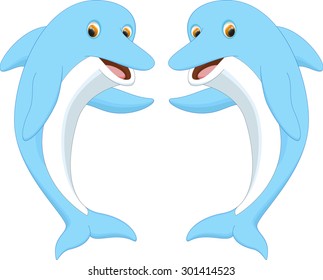 Cute Dolphin Couple Cartoon Waving Stock Vector (Royalty Free ...