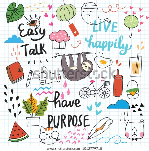 Cute Doodle Collage Background Stock Illustration 1012779718