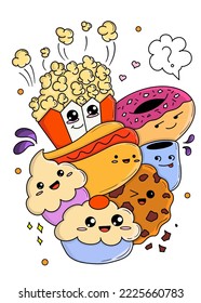 Cute doodle illustration junk food