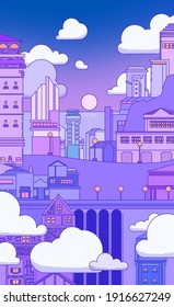 Cute Drawing Style Cartoon City Night Stock Illustration 1916627249 ...