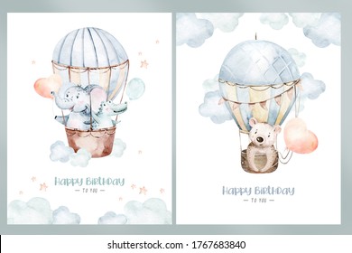 Cute dreaming cartoon rabbit animal hand drawn watercolor bunny illustration. kids nursery wear fashion design, baby shower invitation card. - Powered by Shutterstock