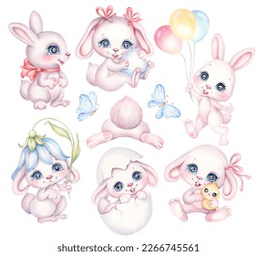 Cute Easter baby bunny  Hand painted watercolor clipart and Rabbit design  Bunnies png file transparent background