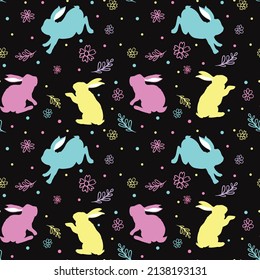 Cute Easter bunnies. Cute children's seamless pattern in cartoon style. Seamless pattern can be used for wallpaper, pattern fills, web page backgrounds, surface textures