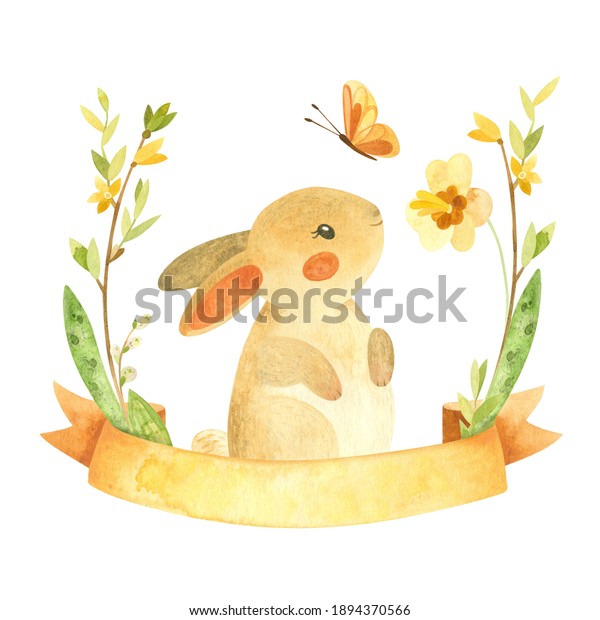 Joli Lapin De Paques Avec Ruban Illustration De Stock