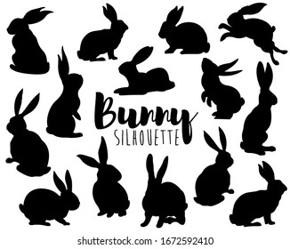 Cute Easter Bunny Silhouette Elements Set